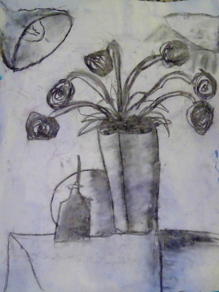 martha.charcoal vase.flowers